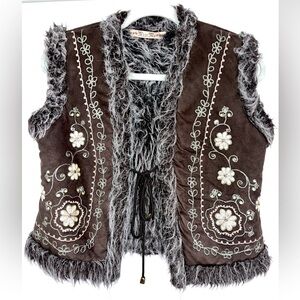 MISS ME SUEDE & FUR VEST W/ SEQUIN & EMBROIDERY DETAILS